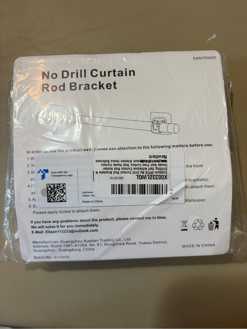 No Drill Curtain Rod Bracket - black